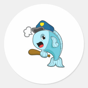 Sticker Rond Police des poissons casquette de police
