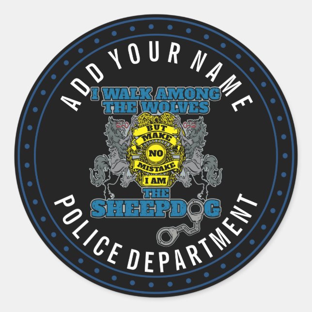 Sticker Rond Police Je suis le chien des moutons (Devant)