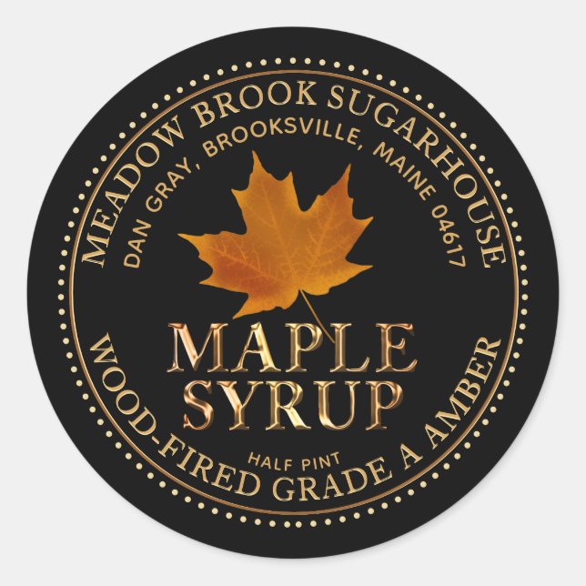 Sticker Rond Police Maple Leaf Maple-Syrup couleur ambre (Devant)