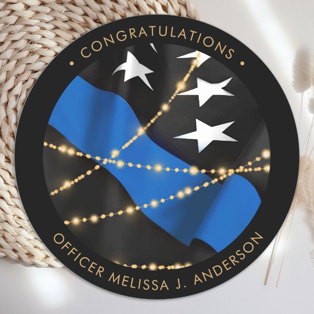 Sticker Rond Police Officier Parti de Graduation Ligne Bleue Mi (Créateur téléchargé)