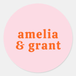 Sticker Rond Police rétro Orange et rose Mariage moderne