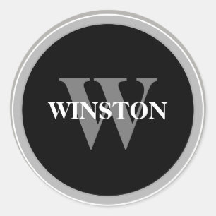 Sticker Rond Police Serif noir et blanc classique Monogramme