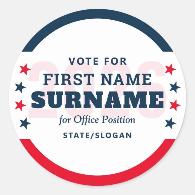 Sticker Rond Political Election Campaign Custom Candidate Name (Devant)
