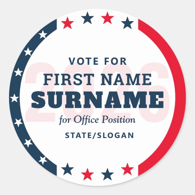 Sticker Rond Political Election Campaign Custom Candidate Name (Devant)