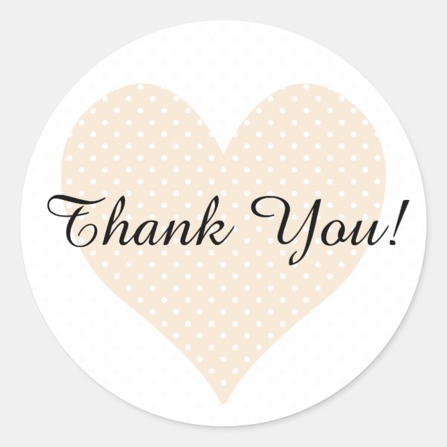 Sticker Rond Polka Dot Antique Merci Coeur Blanc (Devant)