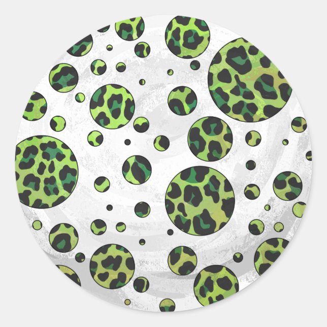 Sticker Rond Polka Dot Leopard noir et vert (Devant)