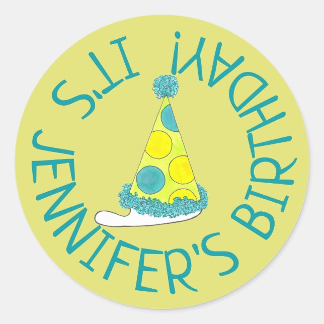 Sticker Rond Polka Dot Party Casquette fête d'anniversaire pers (Devant)