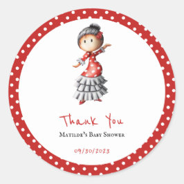 Sticker Rond Polka Dot Rouge Blanc Flamenco Sevillana Danseuse