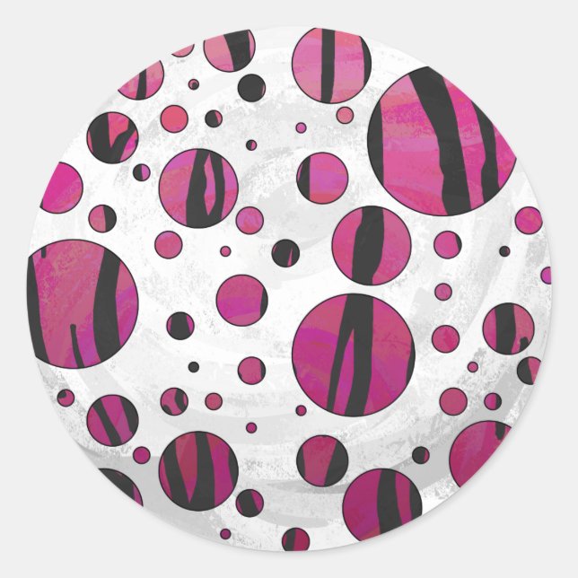 Sticker Rond Polka Dot Tiger rose chaud et noir (Devant)