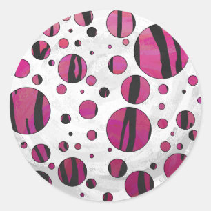 Sticker Rond Polka Dot Tiger rose chaud et noir