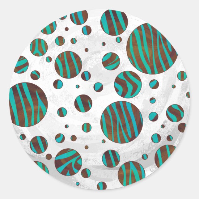Sticker Rond Polka Dot Zebra Brown et Turquoise (Devant)