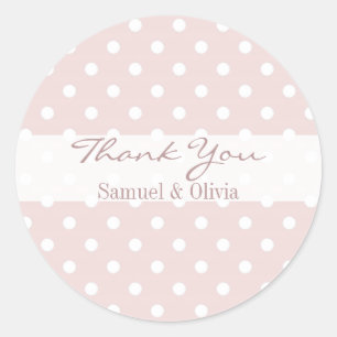 Sticker Rond Polka en Merci pointillé rose pâle