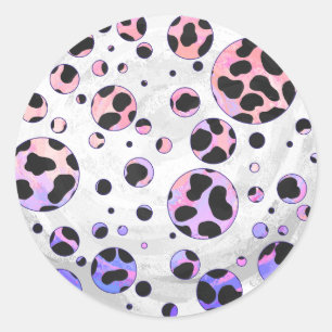 Sticker Rond Polka noire et rose de Dalmatie Imprimer