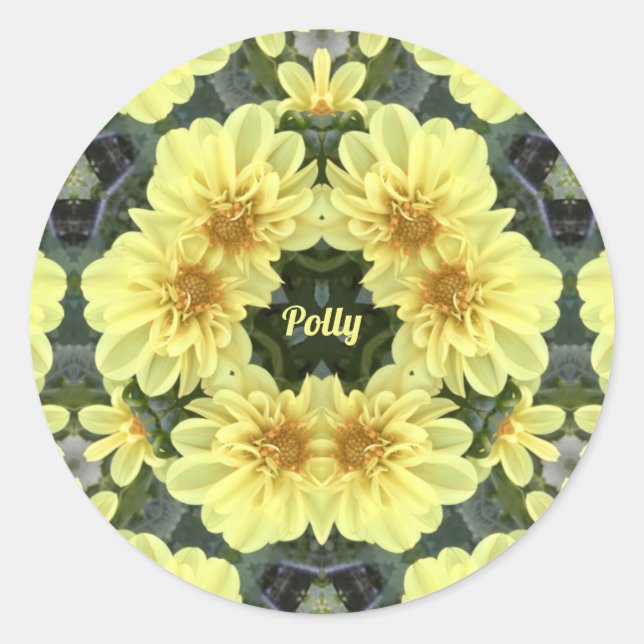 STICKER ROND POLLY ~ EASTER DAHLIAS JAUNE RELIGIEUSE ~ (Devant)