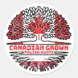 Sticker Rond Pologne Polonaise Canada Drapeau des racines d'arb