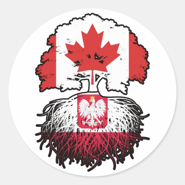 Sticker Rond Pologne Polonaise Canada Drapeau des racines d'arb (Devant)