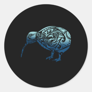 Sticker Rond Polynésie Maori Kiwi Oiseau Océan Bleu Nouvelle-Zé