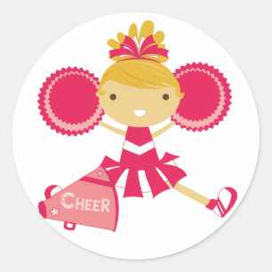 Sticker Rond Pom-pom girl en rouge