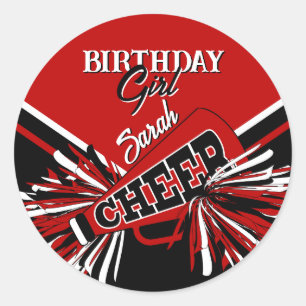 Sticker Rond Pom-pom girl en rouge, noir et blanc
