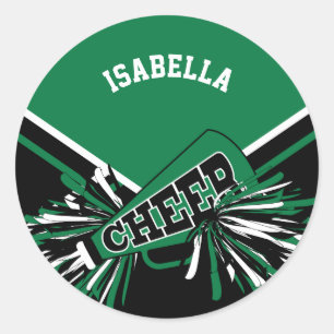 Sticker Rond pom-pom girl 📣 - Noir, Vert et Blanc