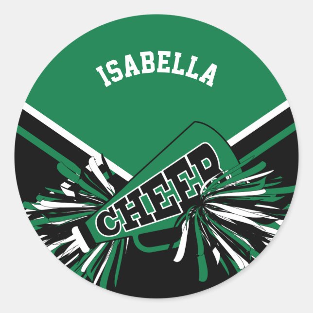 Sticker Rond pom-pom girl 📣 - Noir, Vert et Blanc (Devant)