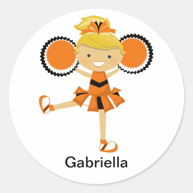 Sticker Rond Pom-pom girl orange, noir et blanc (Devant)