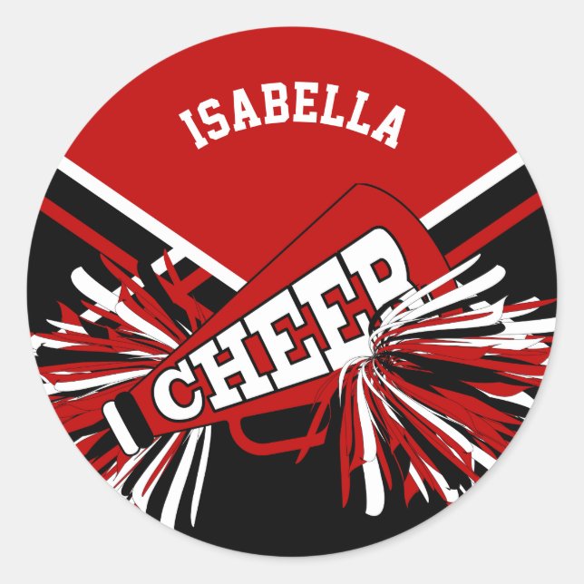 Sticker Rond pom-pom girl 📣 - rouge, noir et blanc (Devant)