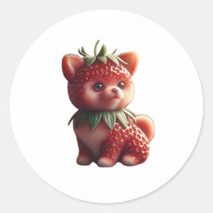 Sticker Rond Pomeranian aux fraises