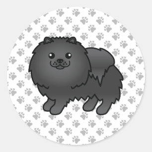 Sticker Rond Pomeranian noir Chien de dessin animé mignon & Pat
