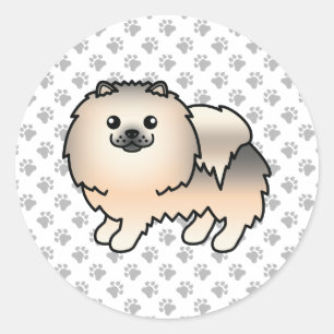 Sticker Rond Pomeranian Sable Crème Chien de Dessin Animé Migno