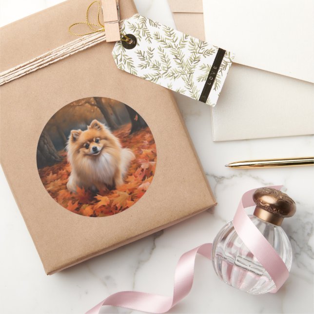 Sticker Rond Poméranie en automne Feuilles Automne Inspire (Cadeaux)