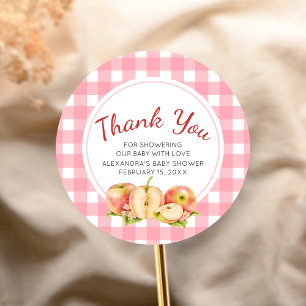 Sticker Rond Pomme de Nos Yeux Baby Shower Gingham