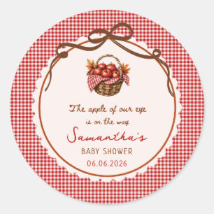 Sticker Rond Pomme De Nos Yeux Bébé Shower Gingham Rouge