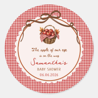Sticker Rond Pomme De Nos Yeux Bébé Shower Gingham Rouge