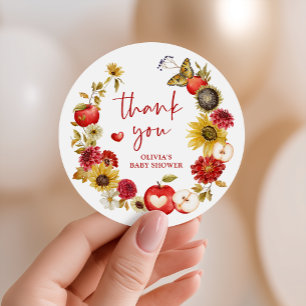 Sticker Rond Pomme de notre couronne d'oeil Baby shower d'autom