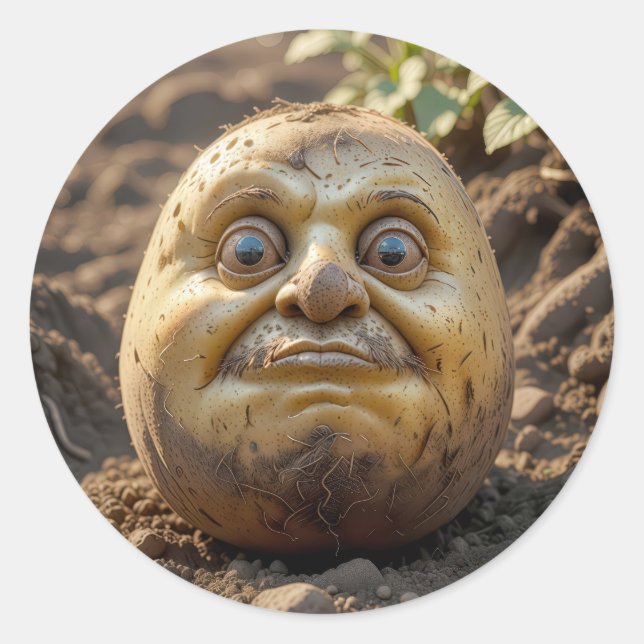 Sticker Rond Pomme De Terre Grumpy Tête Dans La Sale (Devant)