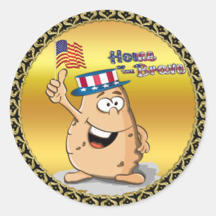 Sticker Rond Pomme de terre patriotique avec le casquette
