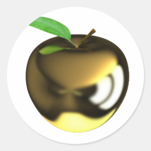 Sticker Rond Pomme dorée avec feuille brillante métallique
