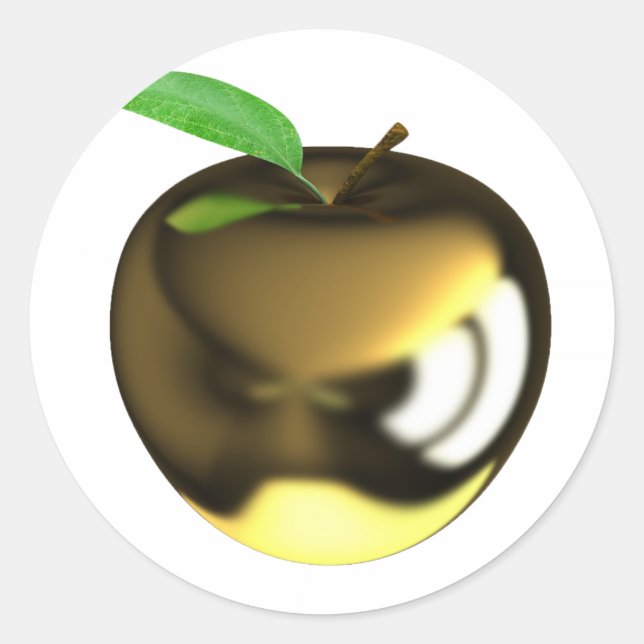 Sticker Rond Pomme dorée avec feuille brillante métallique (Devant)