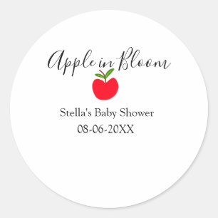 Sticker Rond Pomme en fleurs baby shower pomme rouge nom date 