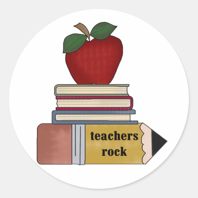 Sticker Rond Pomme, Livres, Crayon Enseignants Rock (Devant)