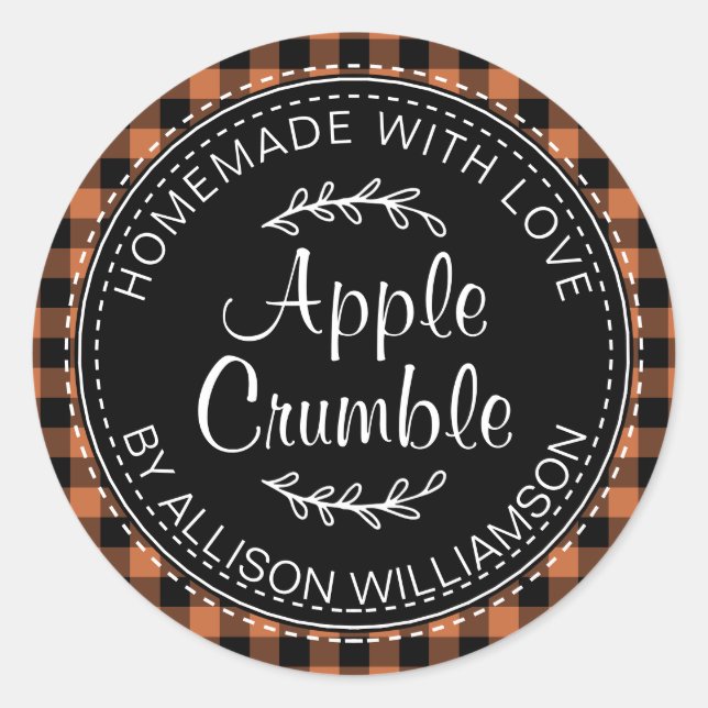 Sticker Rond Pomme maison rustique Crumble Burning Orange Check (Devant)
