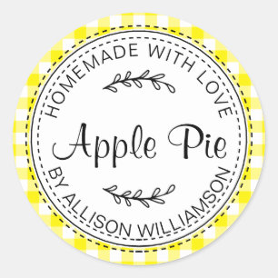 Sticker Rond Pomme maison rustique Pie Jaune brillant Chèque