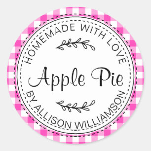 Sticker Rond Pomme maison rustique Pie Neon Pink Check