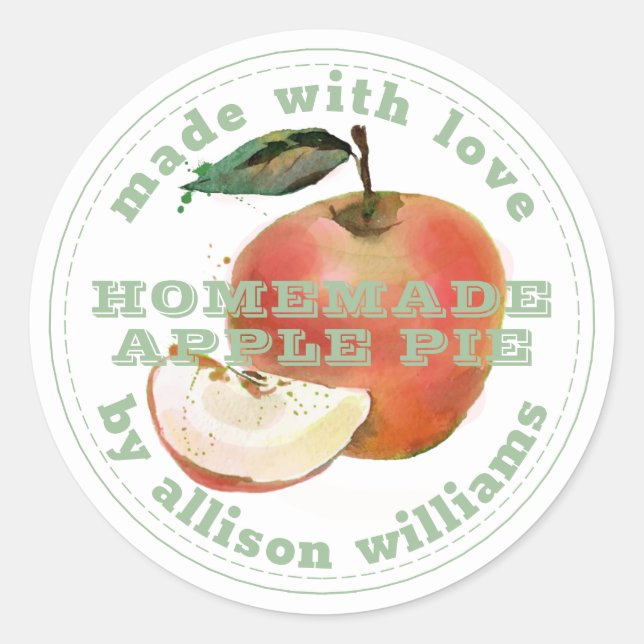 Sticker Rond Pomme maison rustique Pie Vert Blanc (Devant)