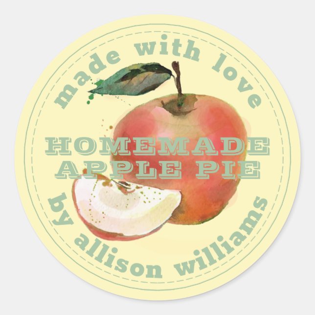 Sticker Rond Pomme maison rustique Pie Vert Jaune (Devant)