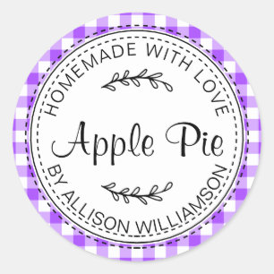 Sticker Rond Pomme maison rustique Pie violet brillant Check