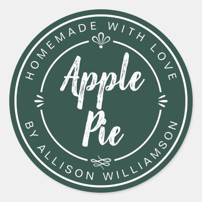 Sticker Rond Pomme maison rustique tarte vert foncé (Devant)