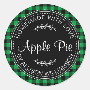 Sticker Rond Pomme maison rustique tarte vert noir plaid