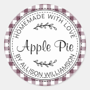 Sticker Rond Pomme maison rustique tarte violet chèque